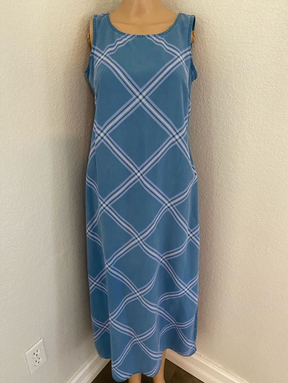 Liz Claiborne Sleeveless Blue Plaid Maxi Dress sz4P
